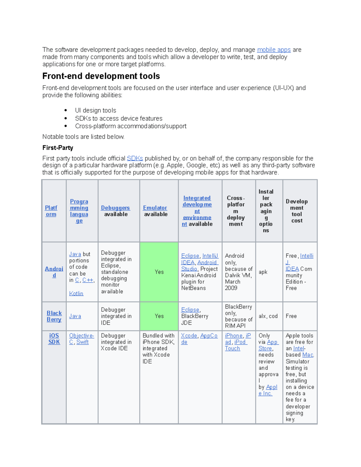 mobile development - The software development packages needed to ...