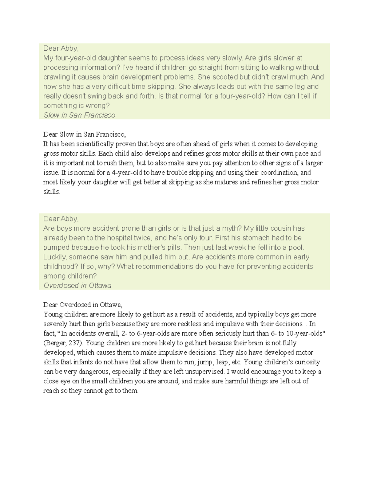 Ch 8 dear abby letters child 210 Dear Abby, My fouryearold