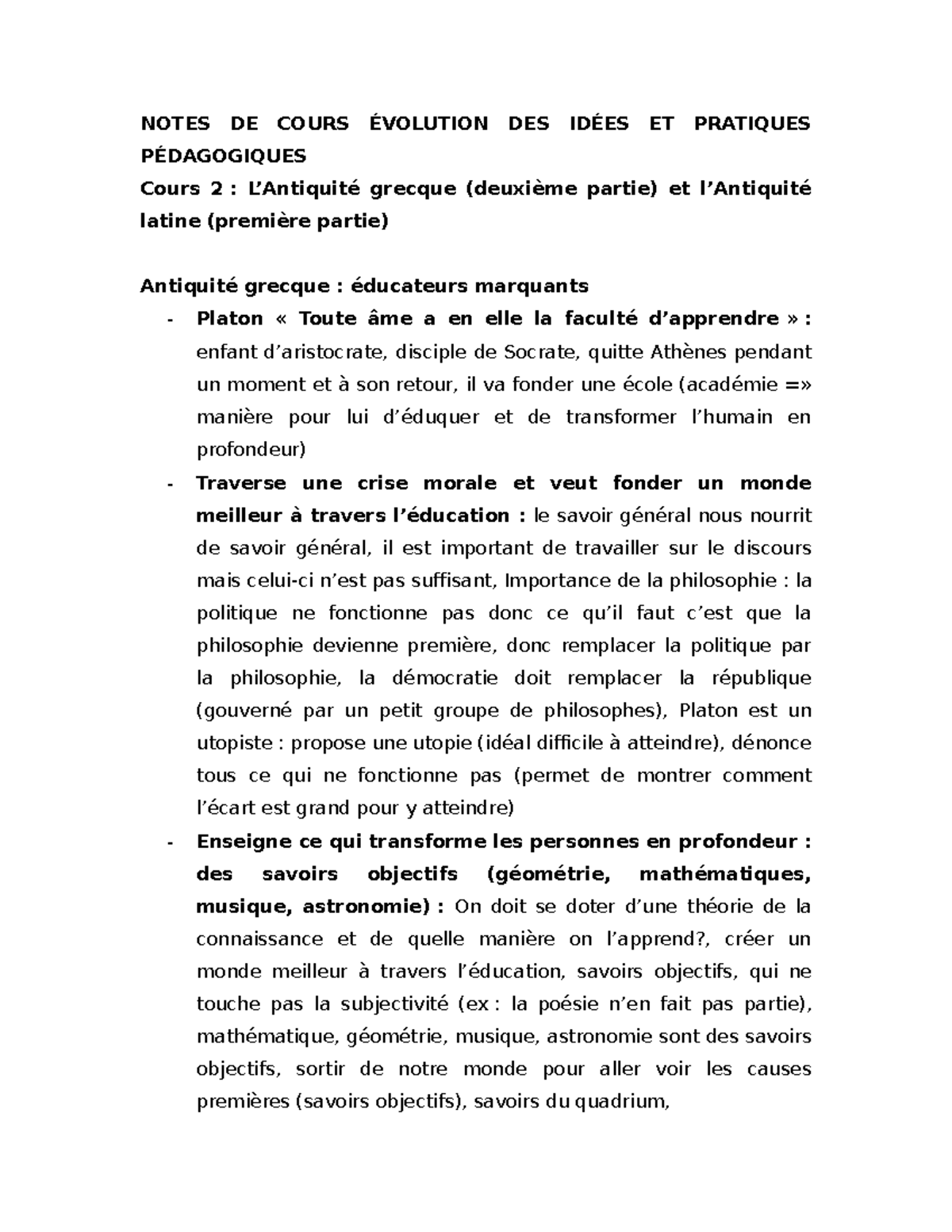 Cours 3 Notes De Cours Notes De Cours évolution Des Idées Et