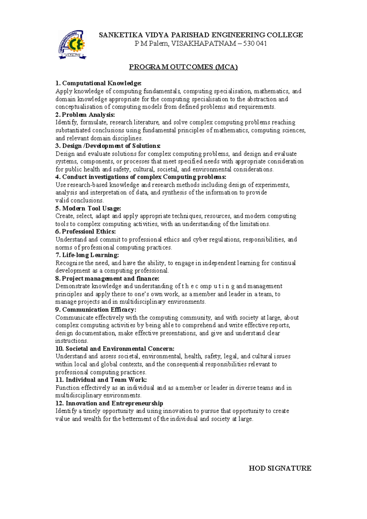 5.Program outcomes - MATERIAL - SANKETIKA VIDYA PARISHAD ENGINEERING ...