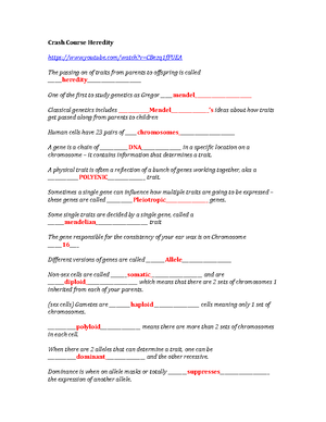 Crash Course Heredity - hw - Crash Course Heredity youtube/watch?v=CBezq1fFUEA The passing on of - Studocu Crash Course Heredity - hw - Crash Course Heredity youtube/watch?v=CBezq1fFUEA The passing on of - Studocu