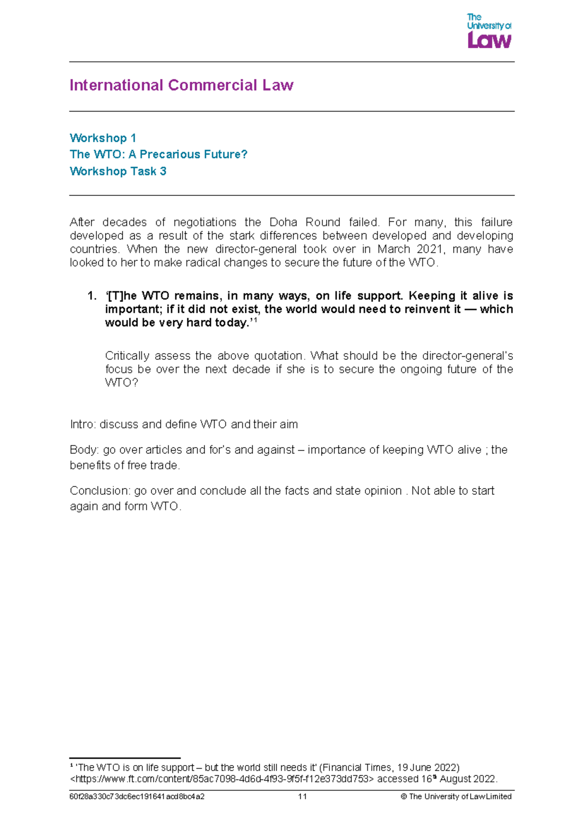 ICL WS2 workshop notes - International Commercial Law Workshop 1 The ...