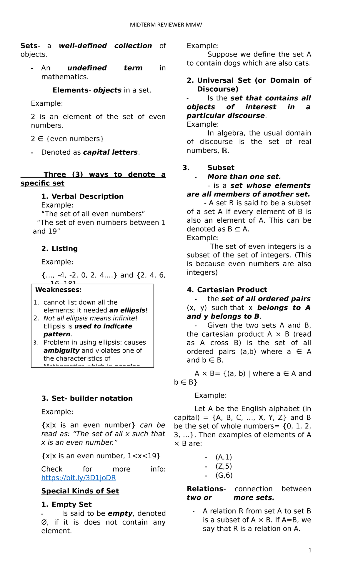 Sets-and-Relations - Lecture notes 1 - Sets - a well-defined collection ...