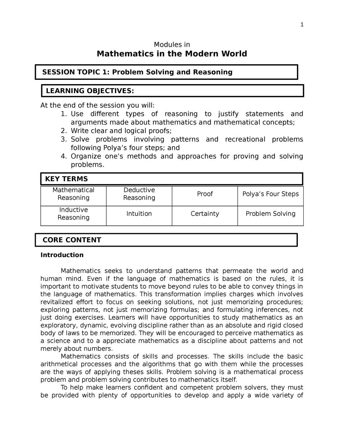 Problem Solving Examples Mathematics In The Modern World