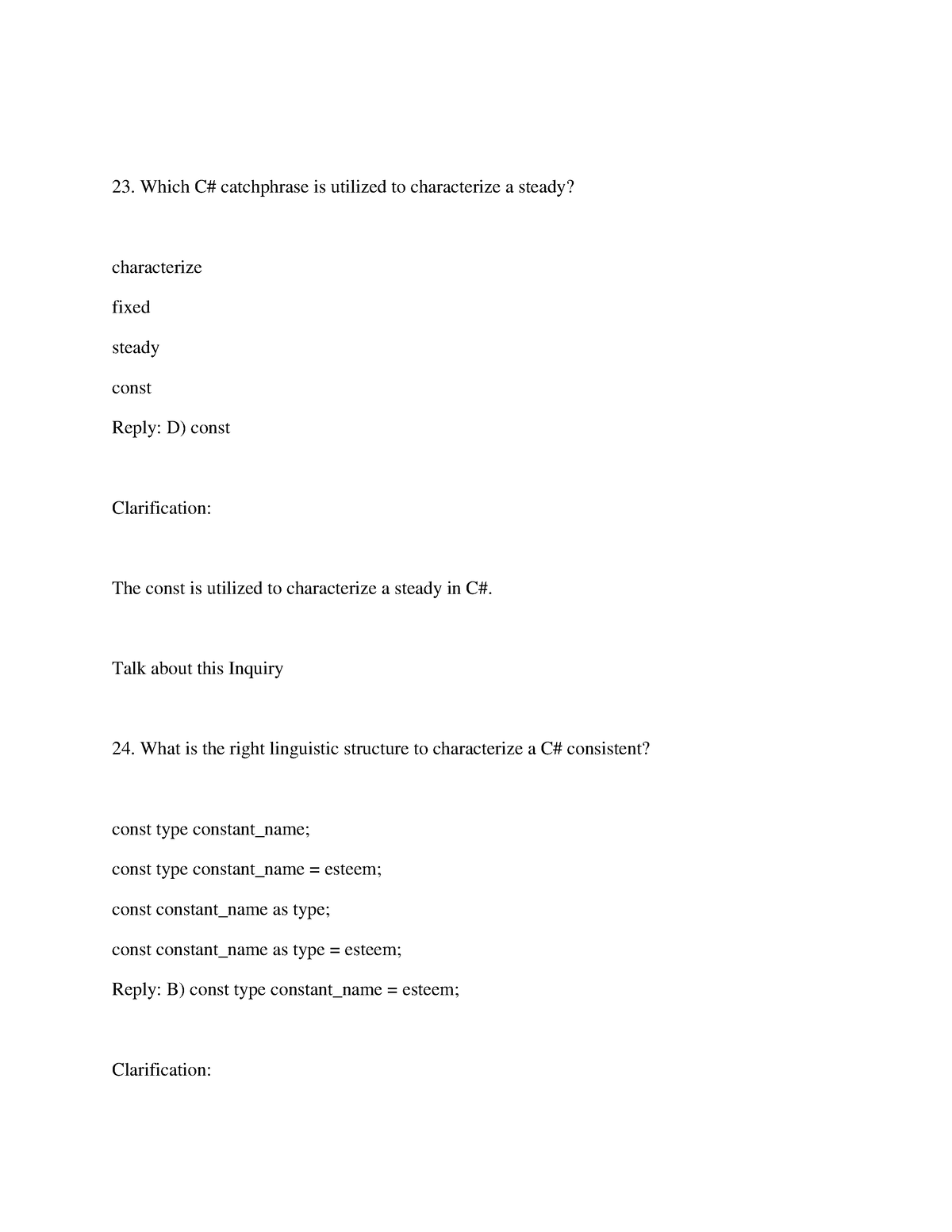 Top C# Multiple-choice question part2 - Which C# catchphrase is ...