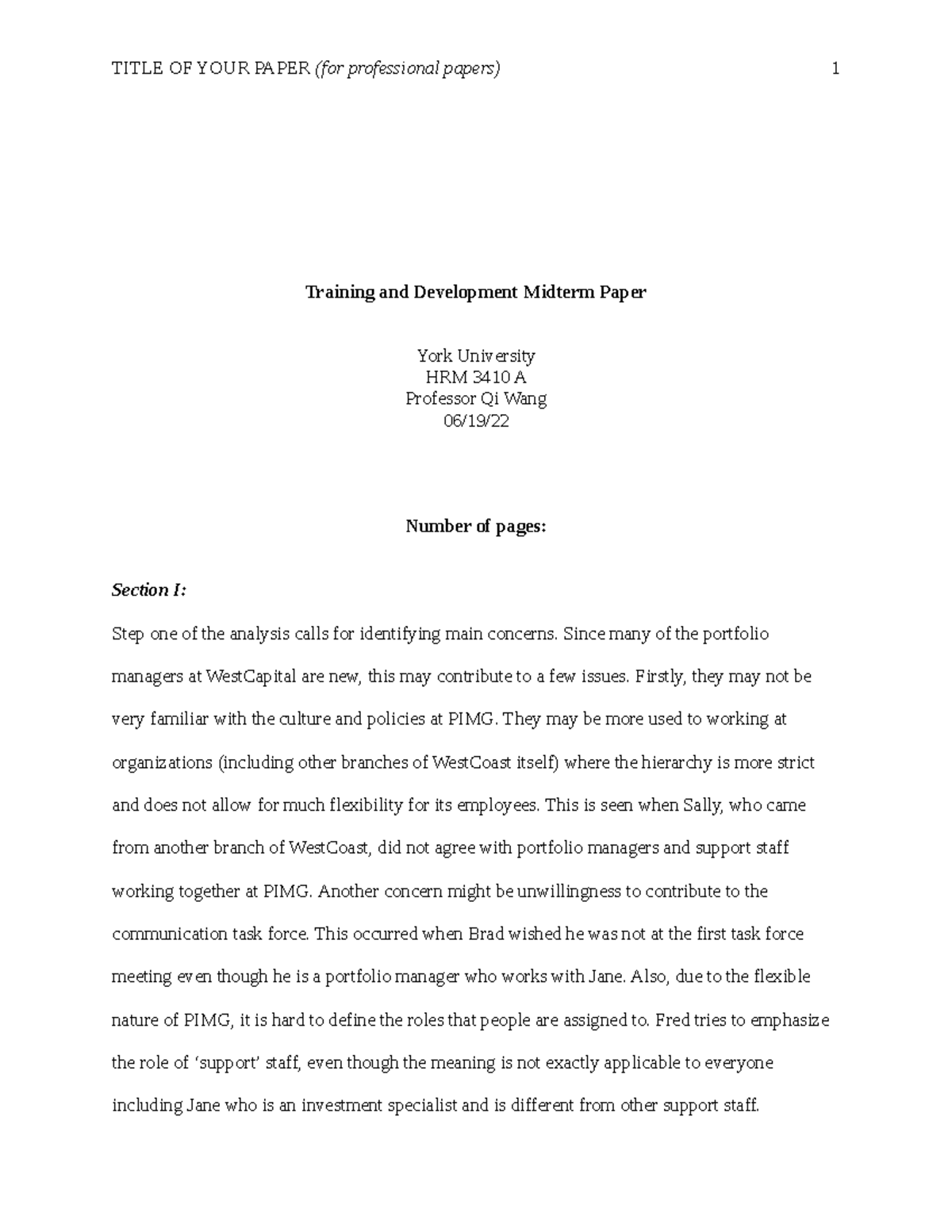 Td paper Training and Development Midterm Paper York UniversityHRM