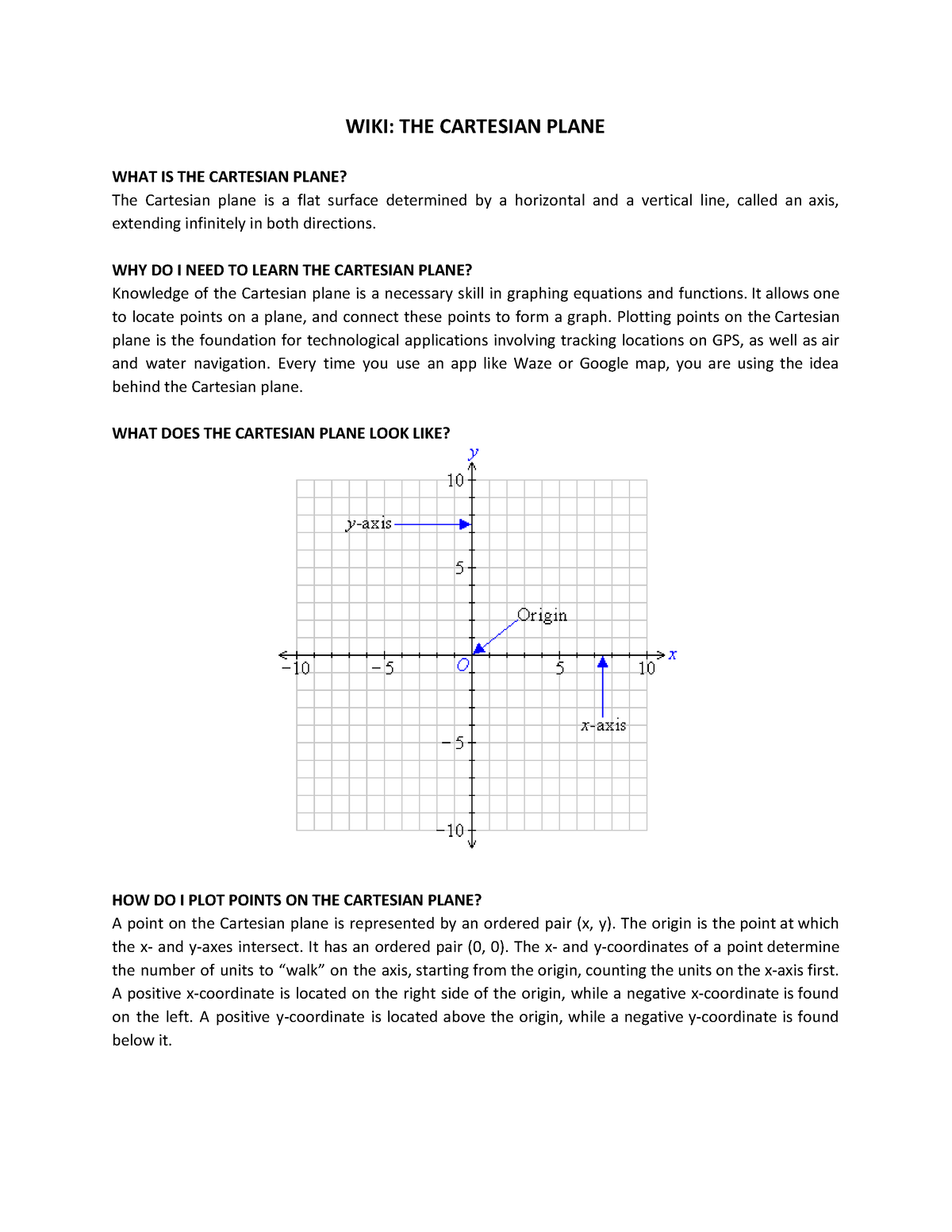 WIKI TheCartesianPlane WIKI THE CARTESIAN PLANE WHAT IS THE