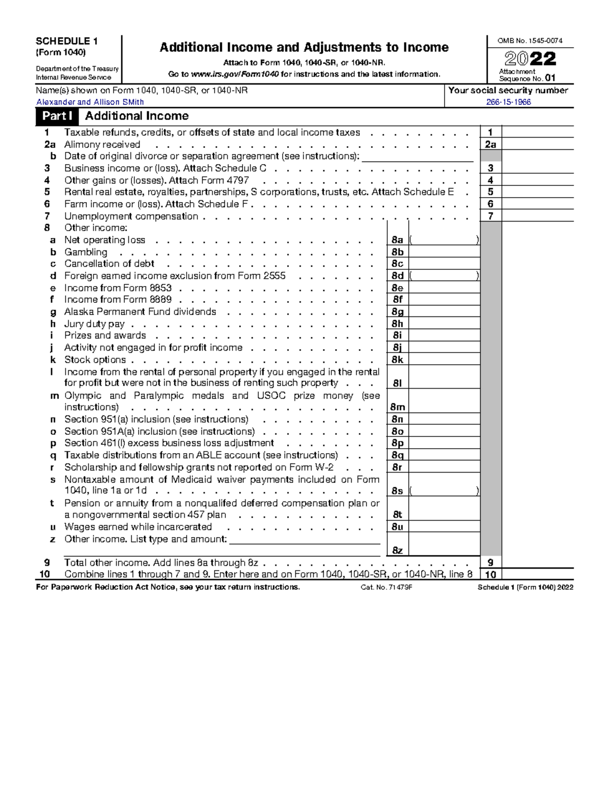 Schedule 1 - Practice - SCHEDULE 1 (Form 1040) 2022 Additional Income ...