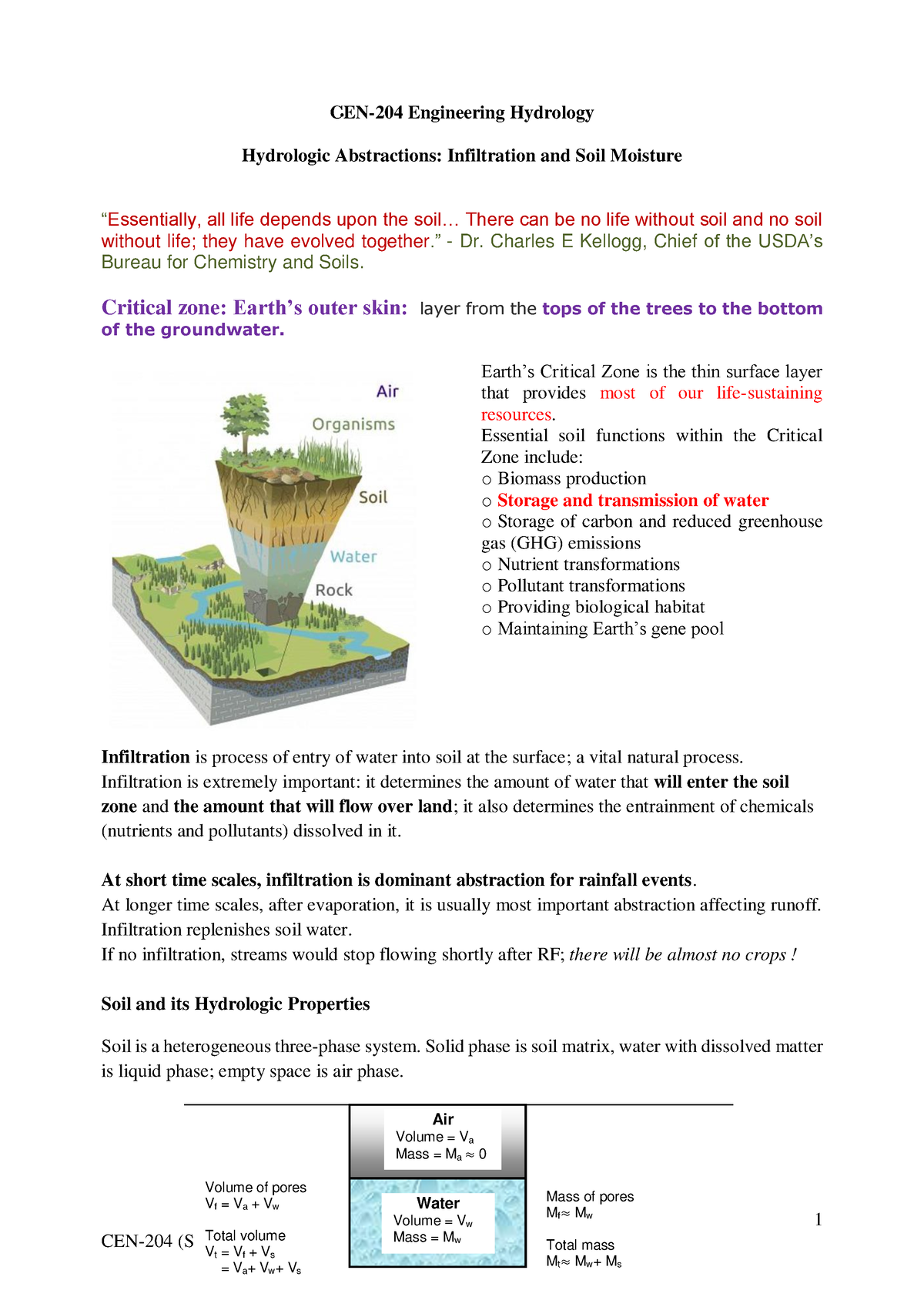 Infiltration and soil moisture - 1 CEN-204 (SKJ) CEN-204 Engineering ...