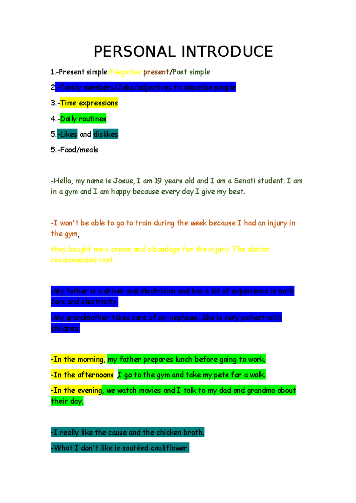 Personal Introduce - proyecto final - PERSONAL INTRODUCE 1.-Present ...