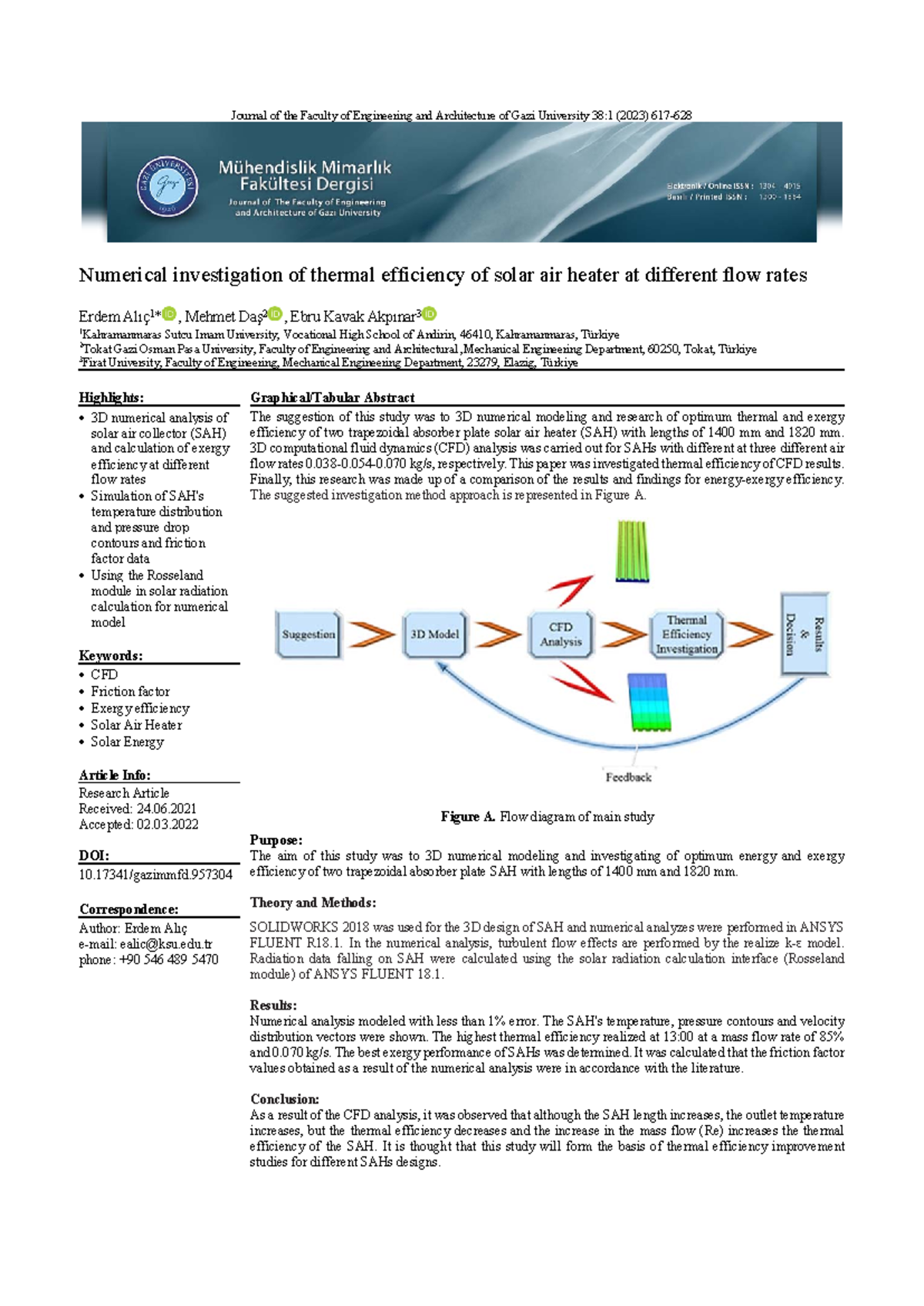 Numerical investigation of thermal efficiency of solar air heater at ...
