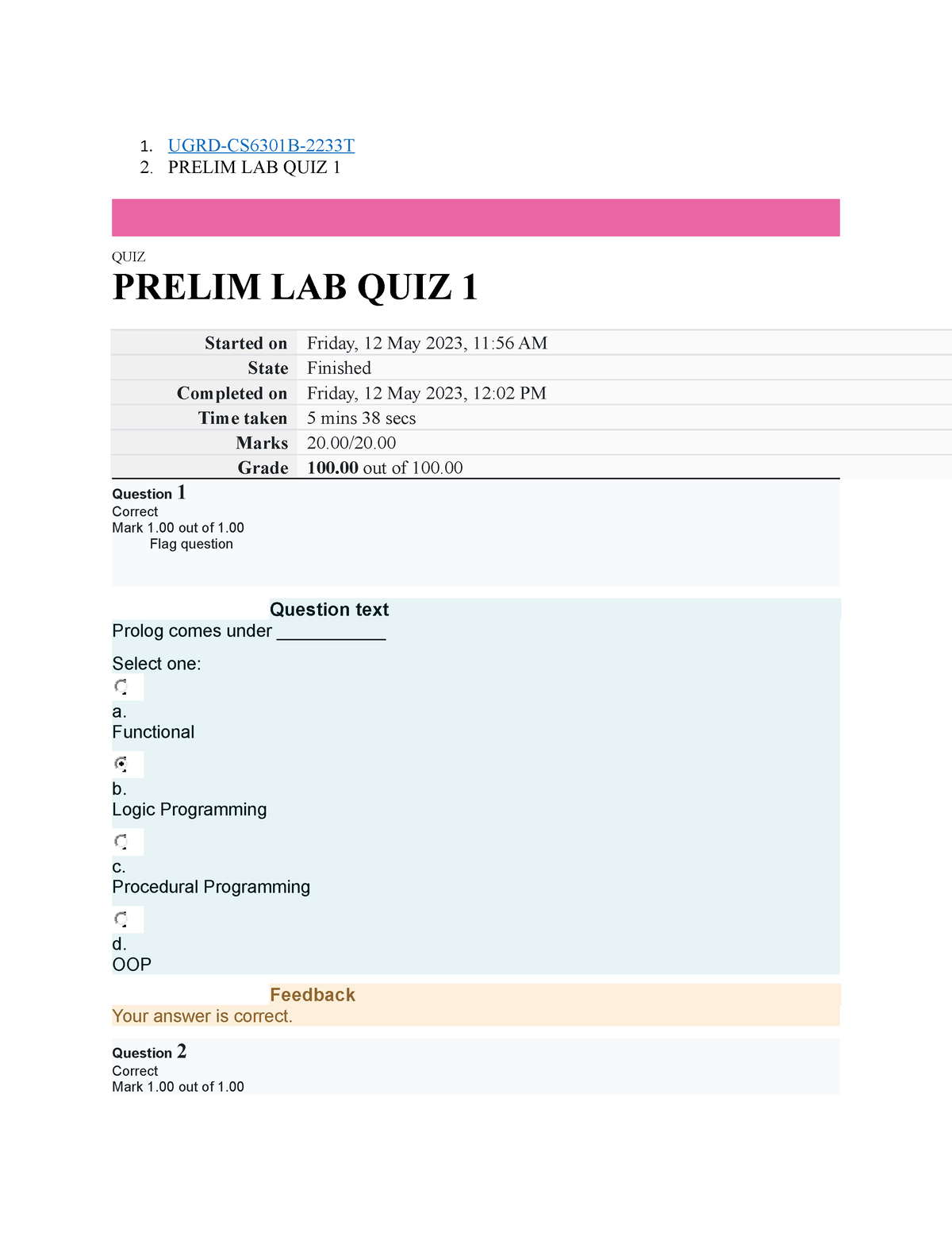 UGRD-CS6301B Integrative Programming And Technologies 1 Prelim Quiz 2 ...