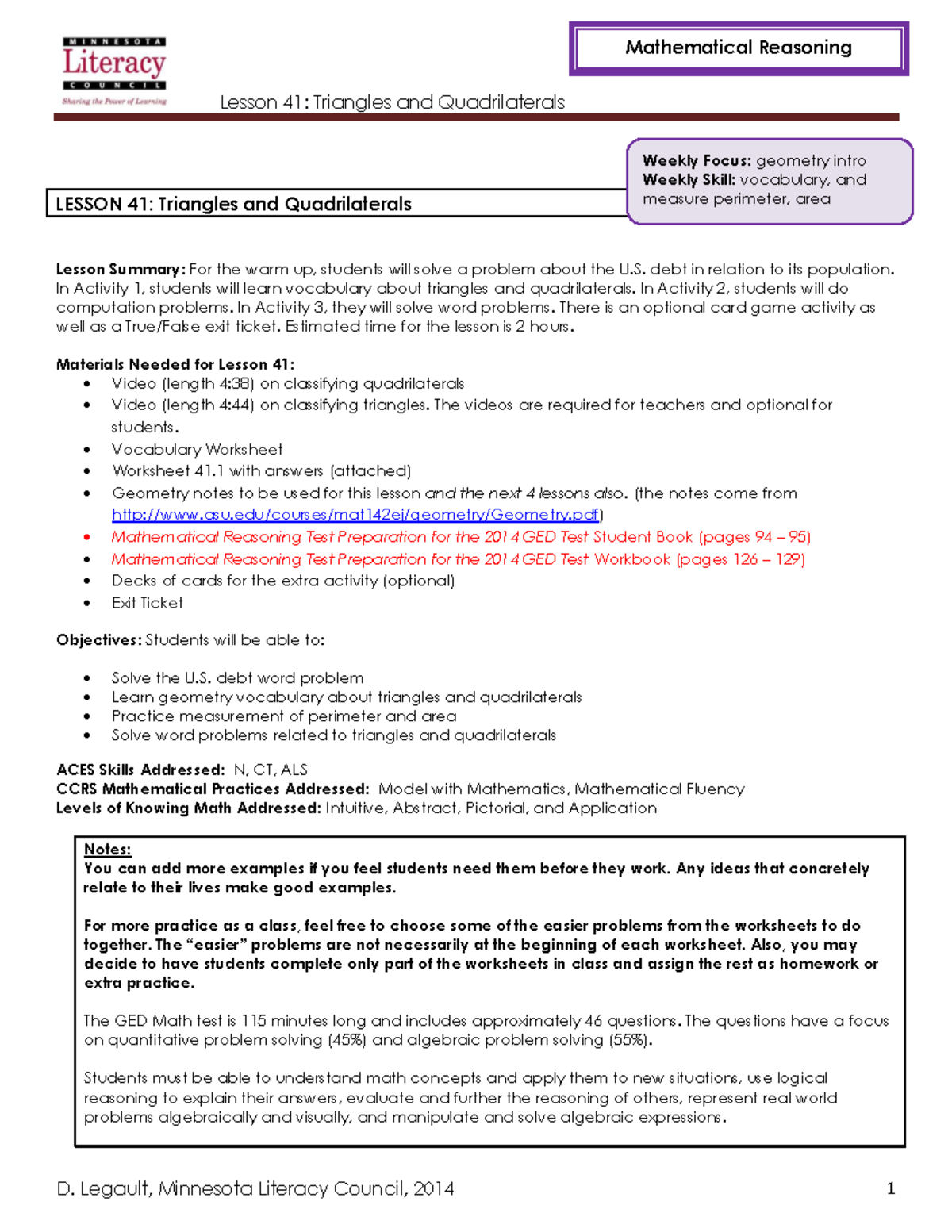 Triangles and quadrilaterals Lesson 41 Triangles and Quadrilaterals