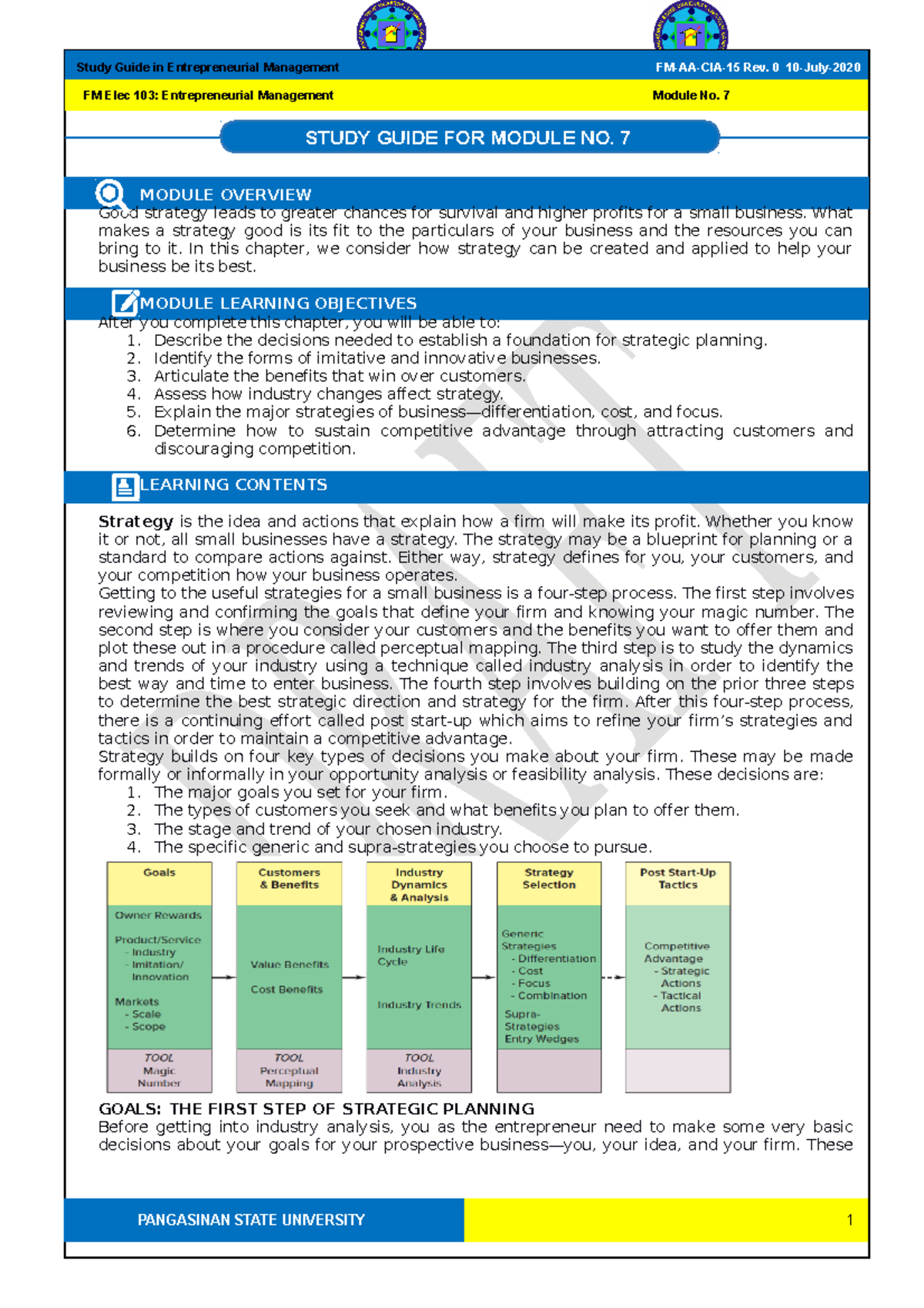 Study Guide 7 Entrep Management - MODULE OVERVIEW Good strategy leads ...