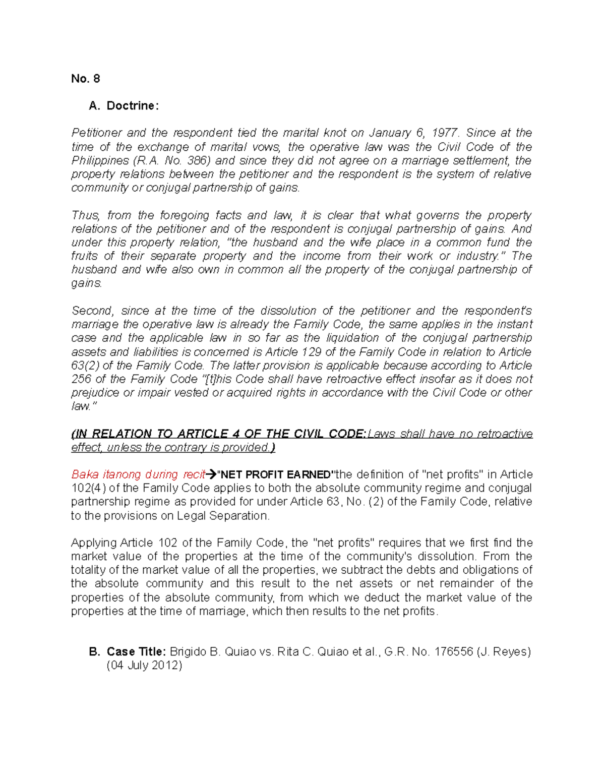 CASE 3 - Case digest regarding property civil law - No. 8 A. Doctrine ...