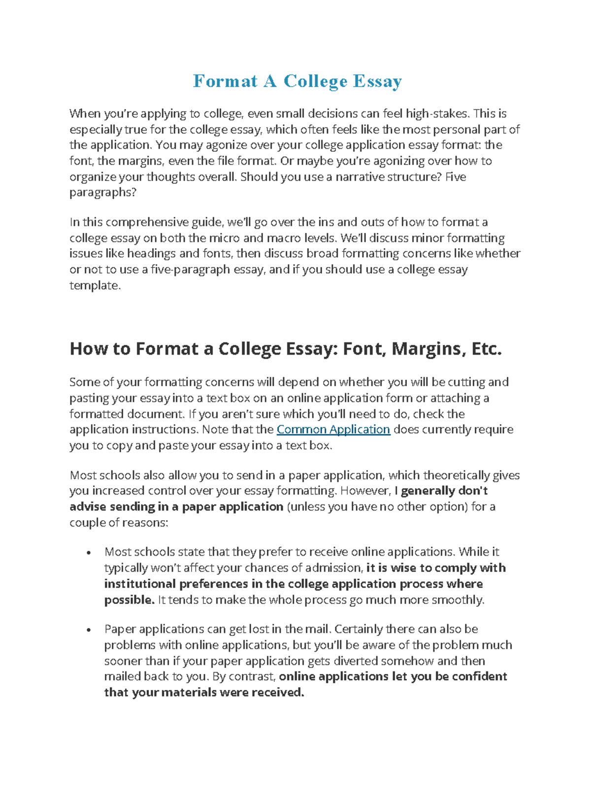 how to set up a college application essay