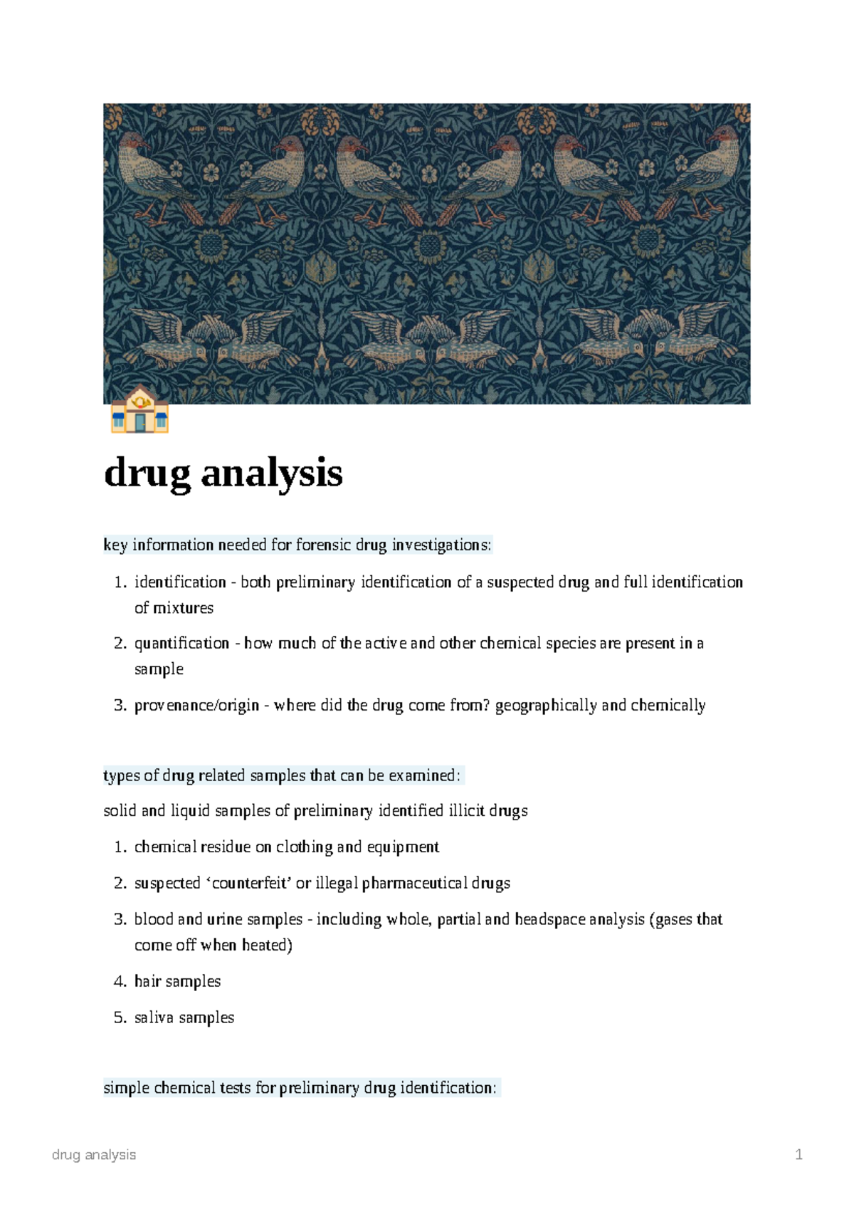 DRUG Analysis - Ô drug analysis key information needed for forensic ...
