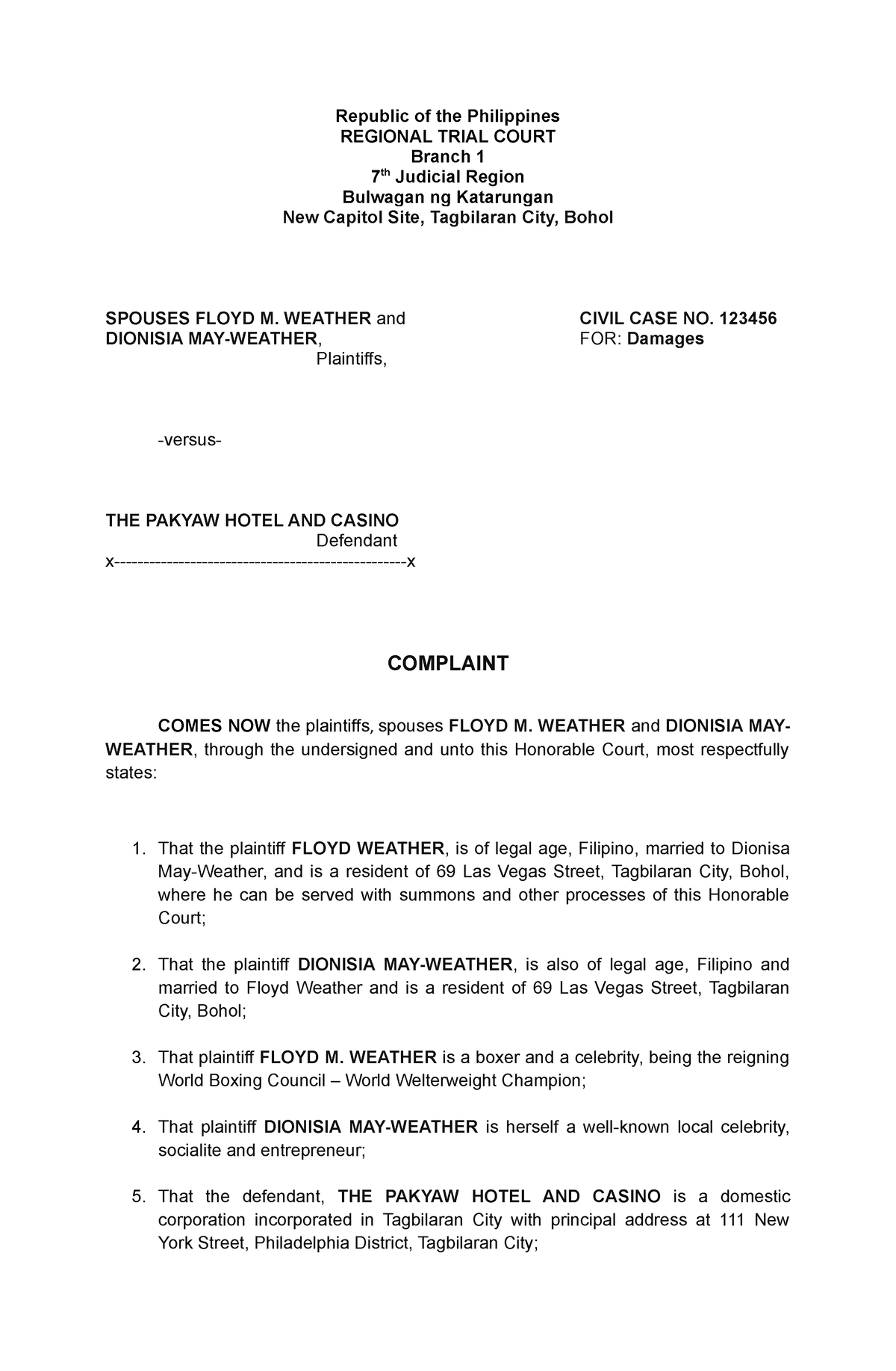 civil-complaint-sample-1-republic-of-the-philippines-regional-trial