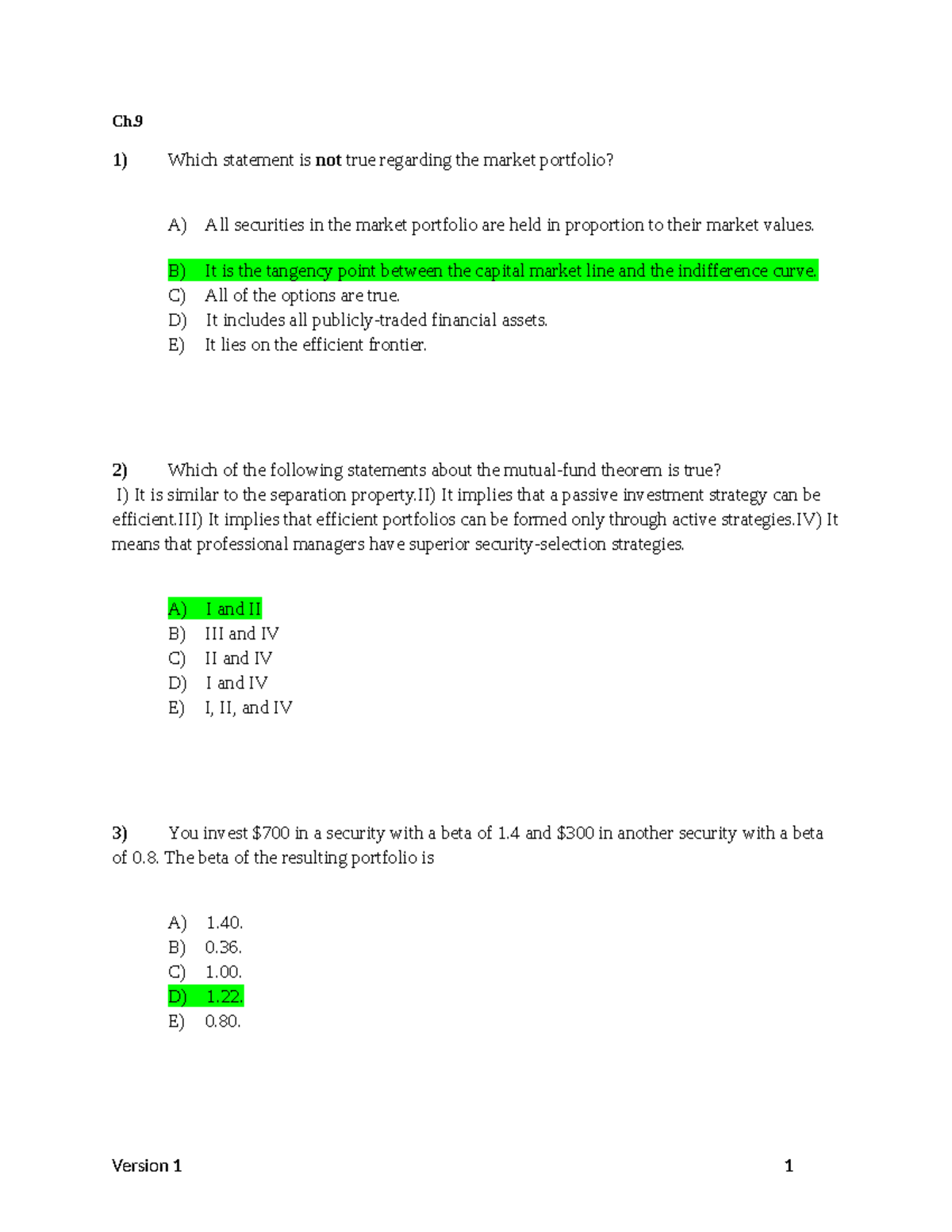 Chapter 9 Test Bank Version 1 - Ch. 1) Which Statement Is Not True ...