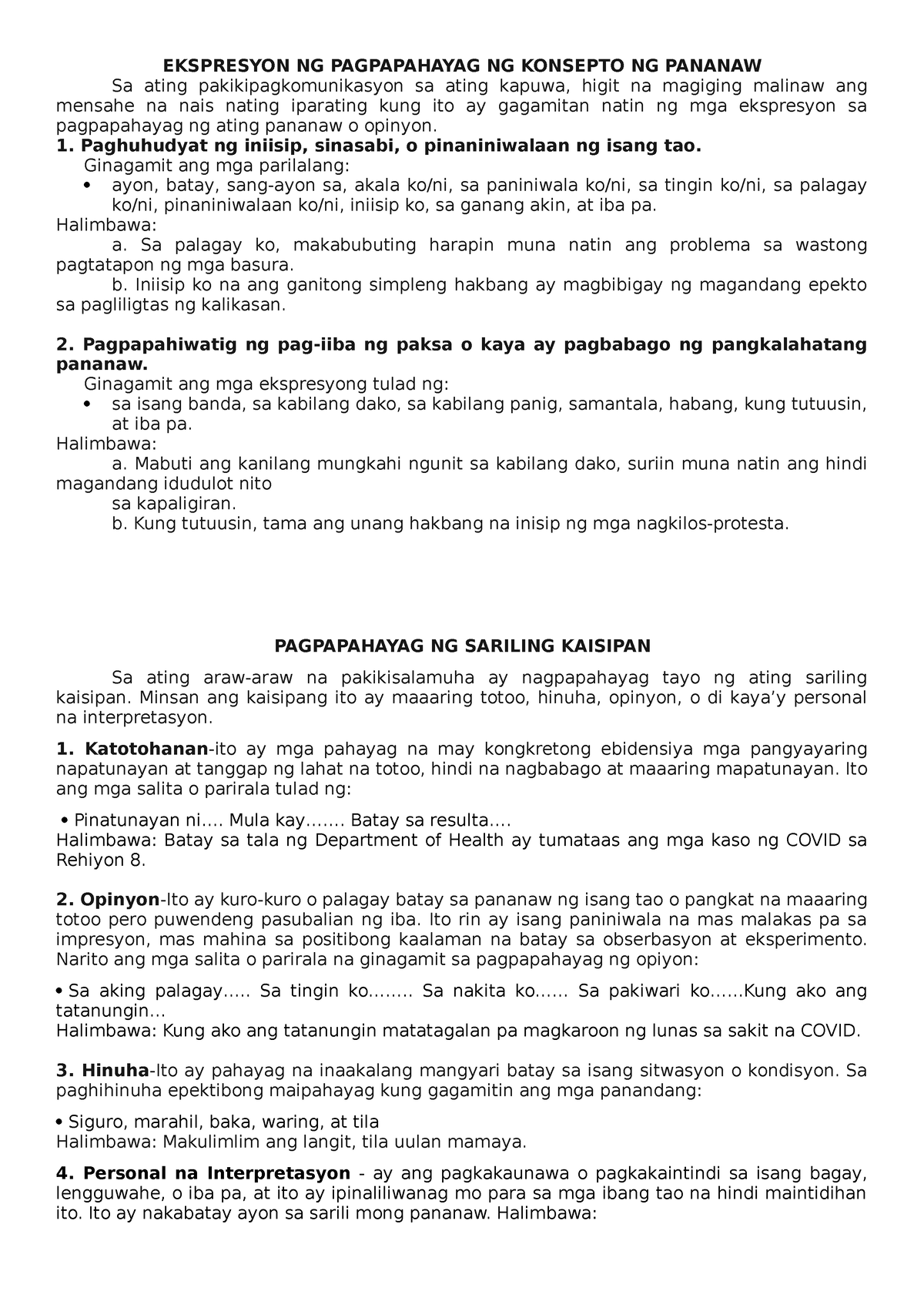 Ekspresyon Ng Pagpapahayag Ng Konsepto Ng Pananaw Ekspresyon Ng Pagpapahayag Ng Konsepto Ng 7630