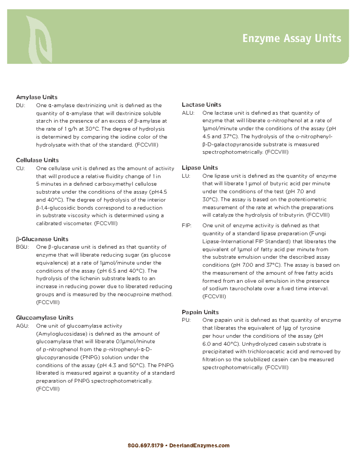 Enzyme Assay Units Deerland 800.697 • DeerlandEnzymes Amylase Units