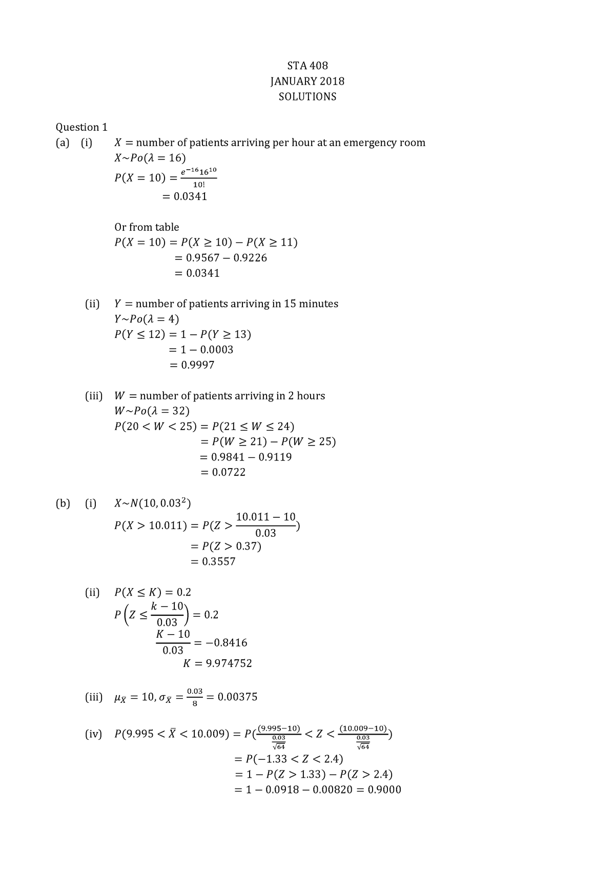 STA408 Final EXAM Solutions - January 2018 - STA 408 JANUARY 2018 ...