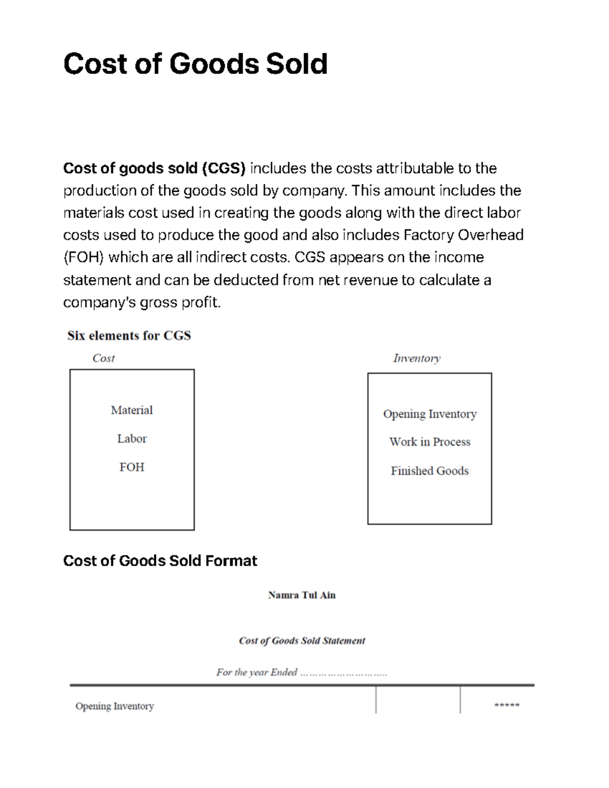 Cost of goods sold - Cost of Goods Sold Cost of goods sold (CGS ...