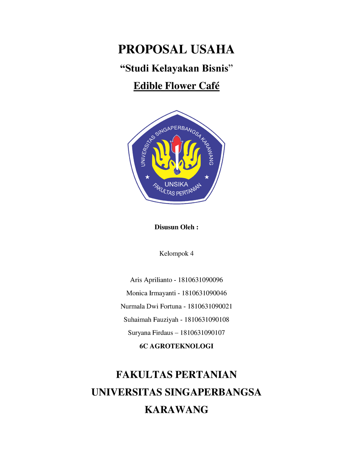 Proposal Usaha Kelompok 4 - PROPOSAL USAHA “Studi Kelayakan Bisnis ...