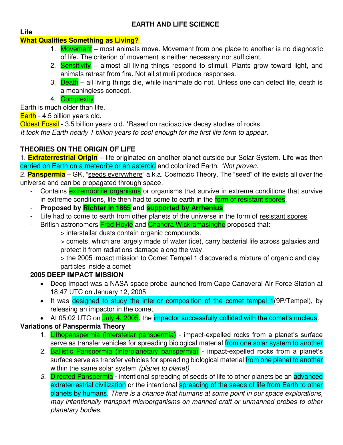 Earth And Life Science EARTH AND LIFE SCIENCE Life What Qualifies 