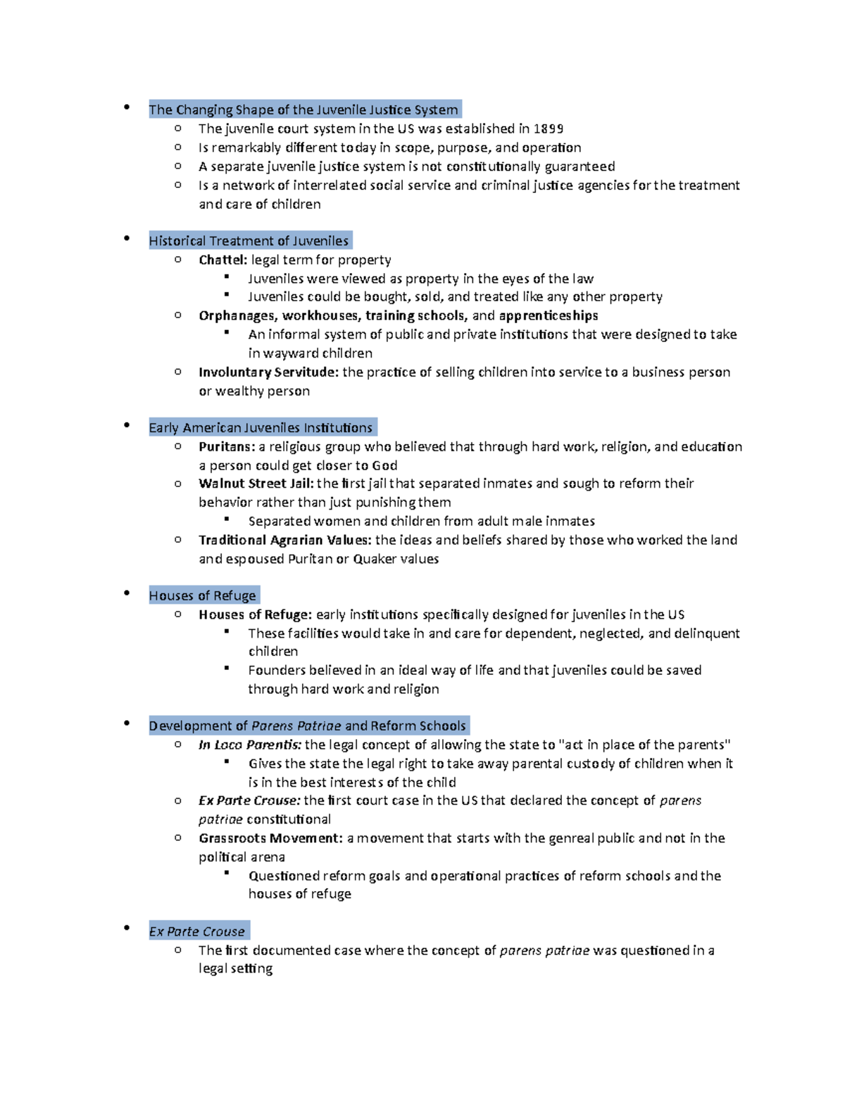 Ch. 2 Notes - The Changing Shape Of The Juvenile Justice System O The ...