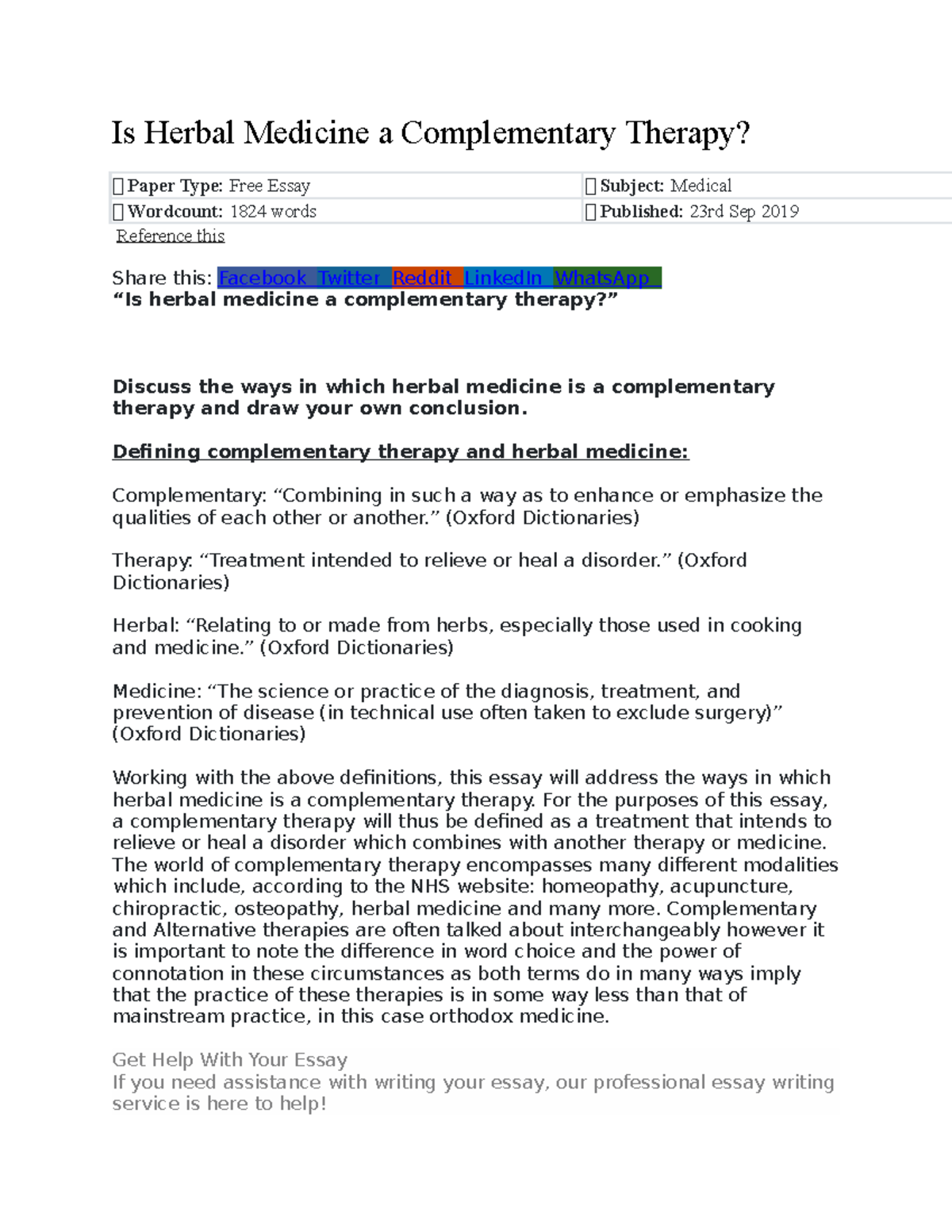 Is Herbal Medicine a Complementary Therapy - Defining complementary ...