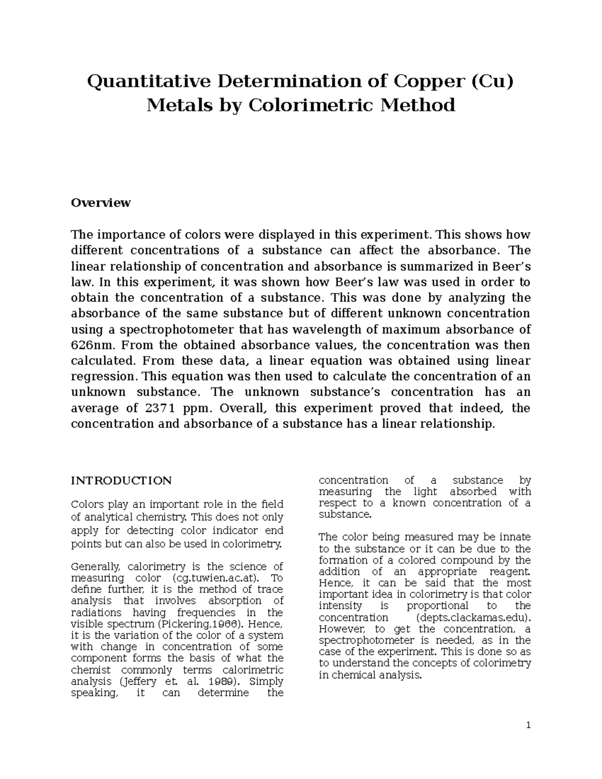 141778480 Determination of copper II concentration by colorimetric