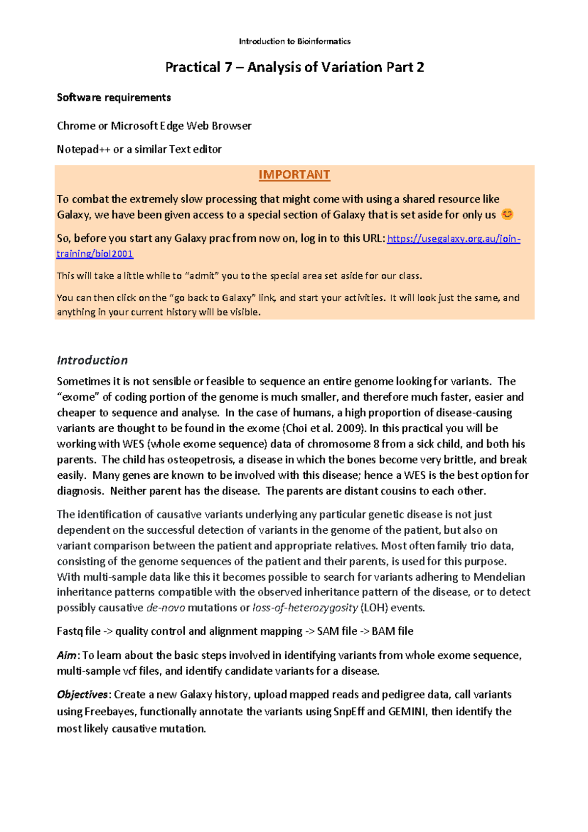 BIOL2001 Practical 7 Variant Calling 2023 - Practical 7 – Analysis of ...