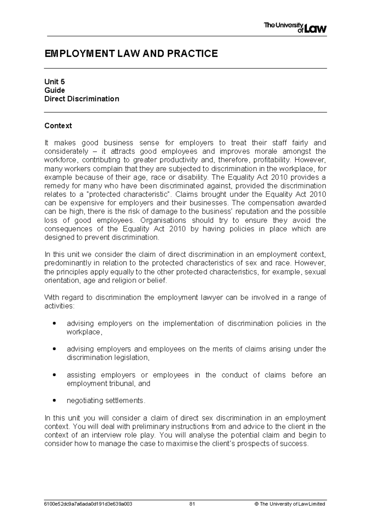 2324 emp ws05 ce01 guide - EMPLOYMENT LAW AND PRACTICE Unit 5 Guide ...