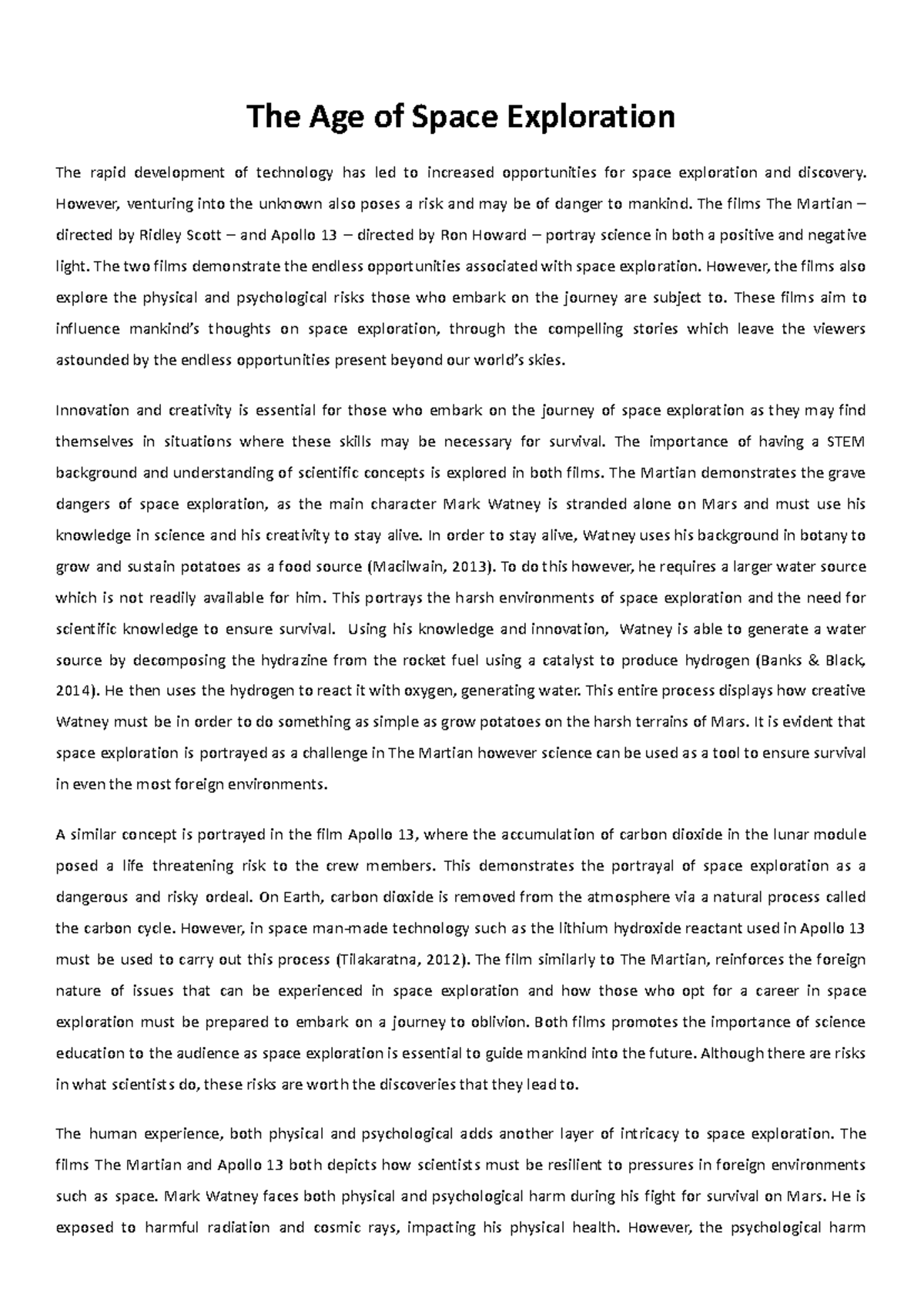 SCIF1004 exemplar essay - The Age of Space Exploration The rapid ...