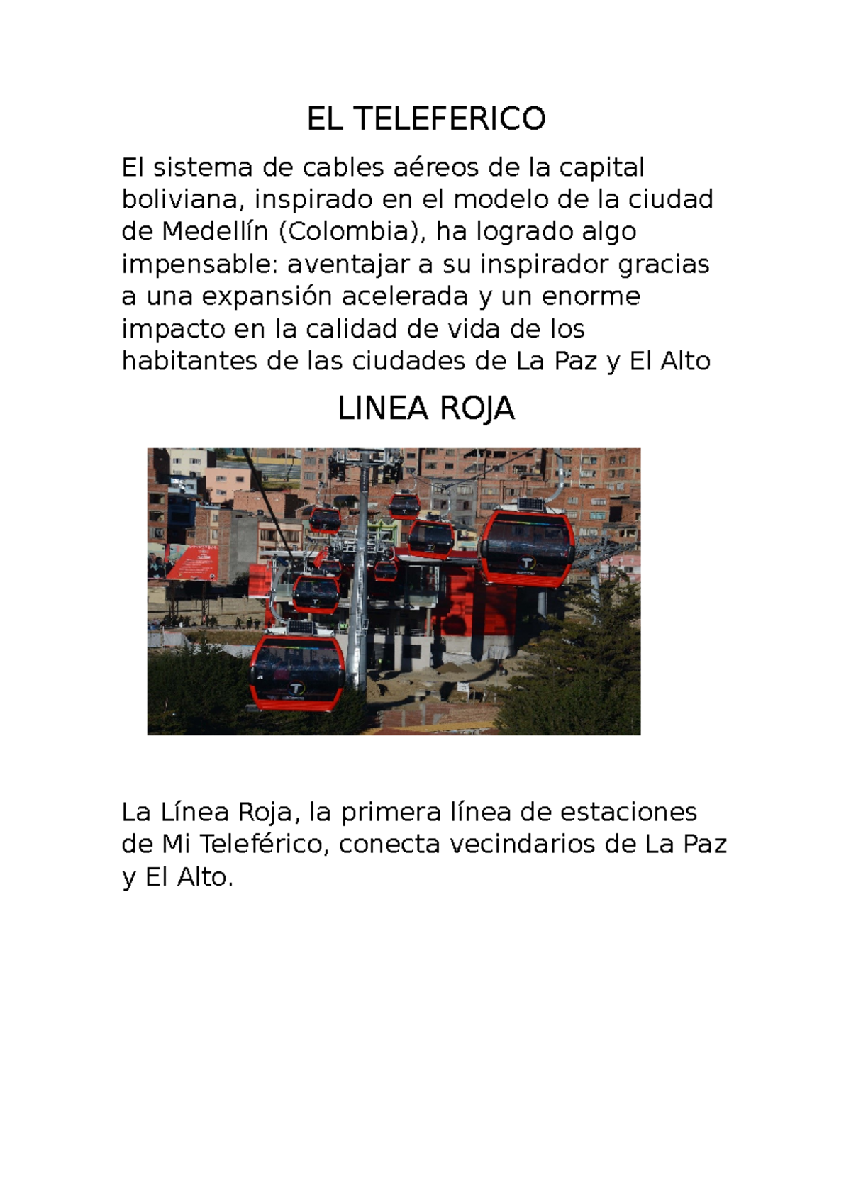 EL Teleferico Informe 10 Lineas - EL TELEFERICO El sistema de cables ...