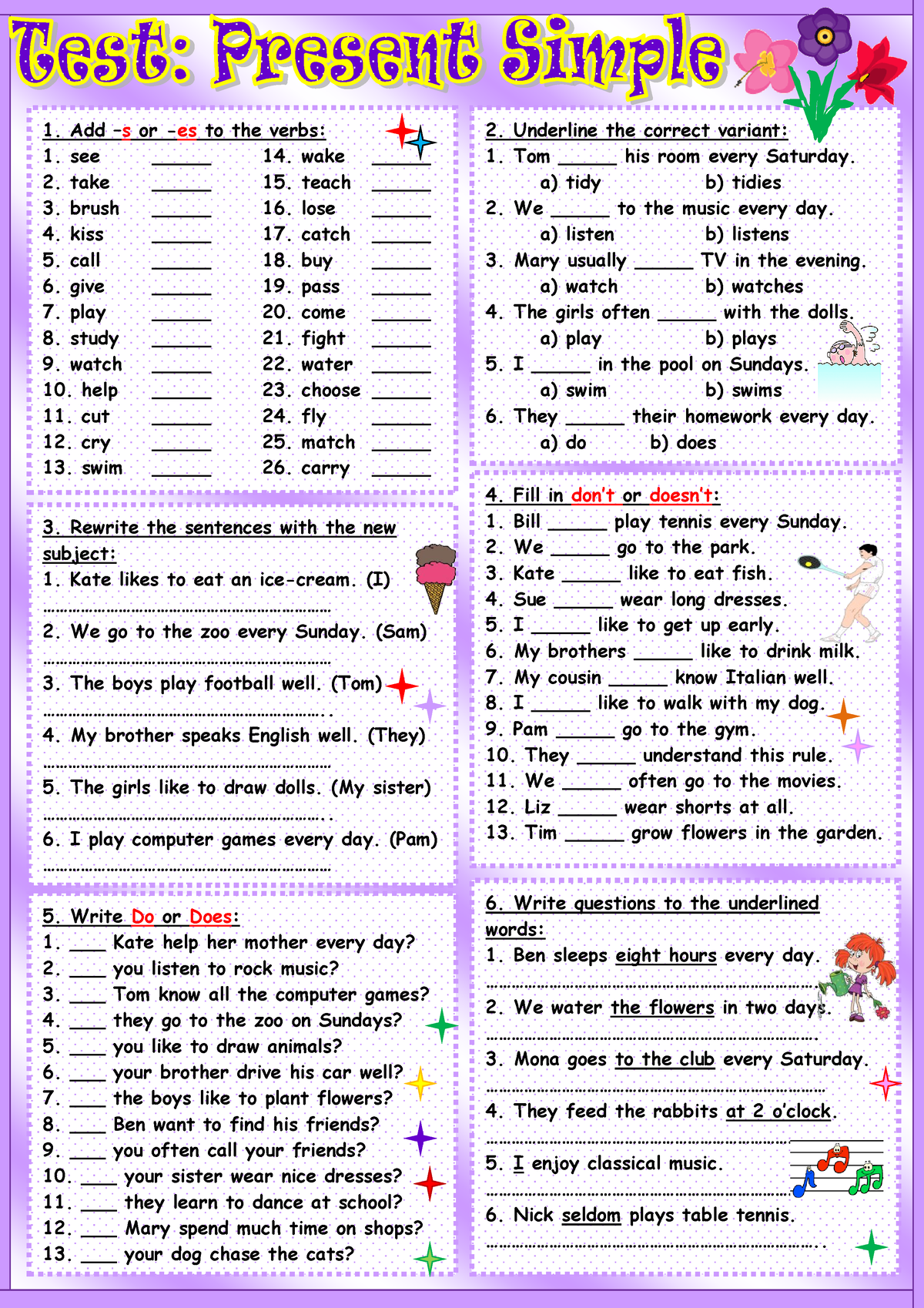 Present Simple Worksheet Add S Or es To The Verbs See 14 