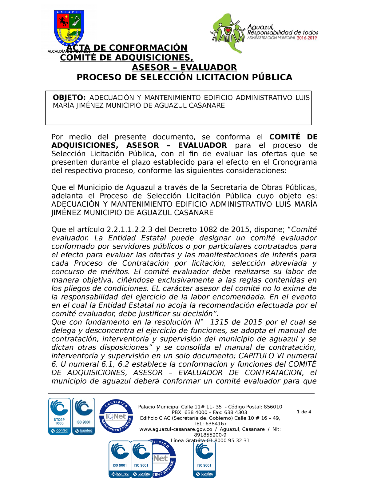 1 Acta De Conformación Comité Evaluador Acta De ConformaciÓn ComitÉ