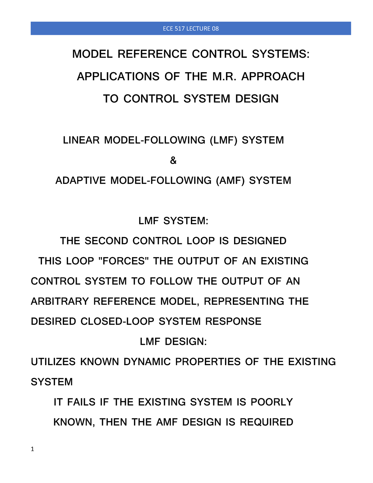 Model Reference Control