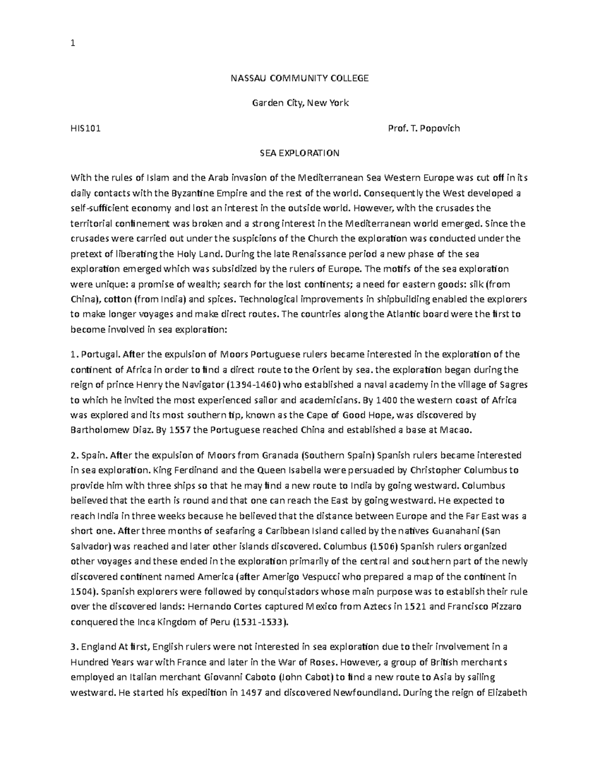 Lecture notes 12. Sea Exploration - 1 NASSAU COMMUNITY COLLEGE Garden ...