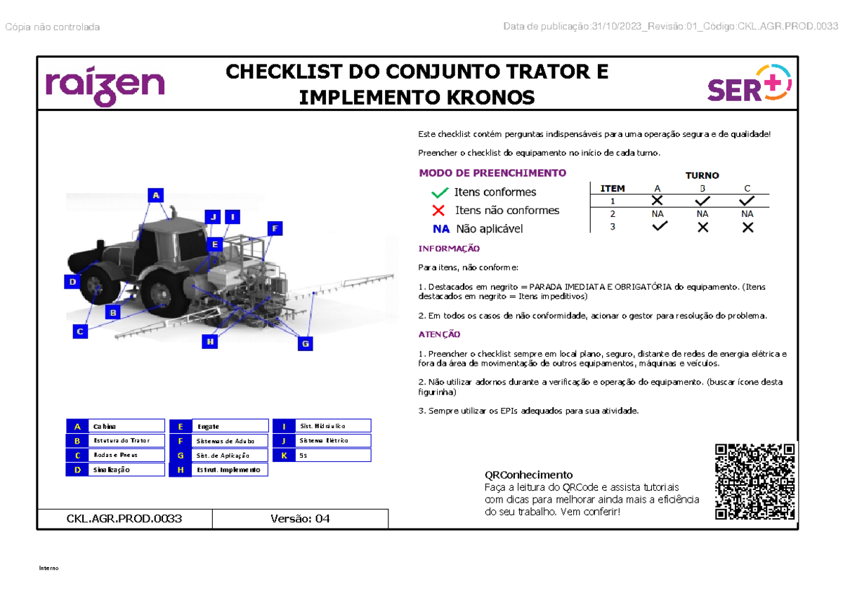 Checl list kronos 1 - aaaa - CHECKLIST DO CONJUNTO TRATOR E IMPLEMENTO ...