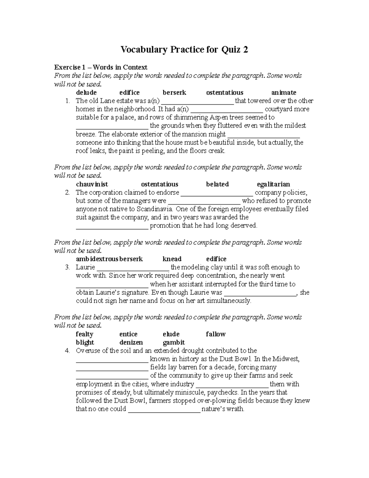 Vocab Practice for Quiz 2 - Vocabulary Practice for Quiz 2 Exercise 1 ...