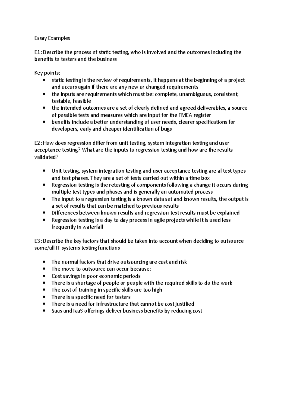 Essay Examples STQM - Essay Examples E1: Describe the process of static ...