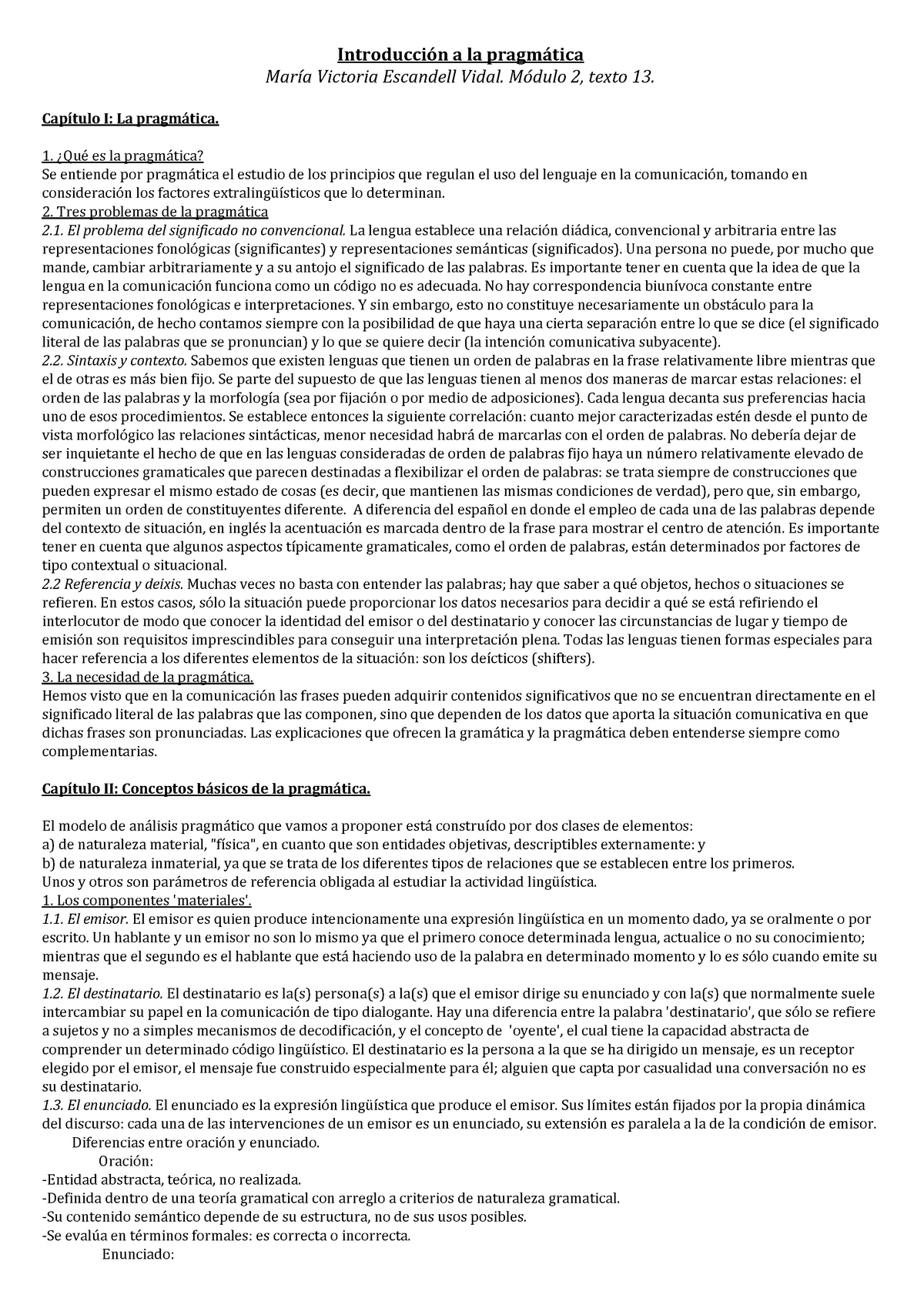 Resumen Del Texto De Bertucelli Sobre Pragmatica Profesora María