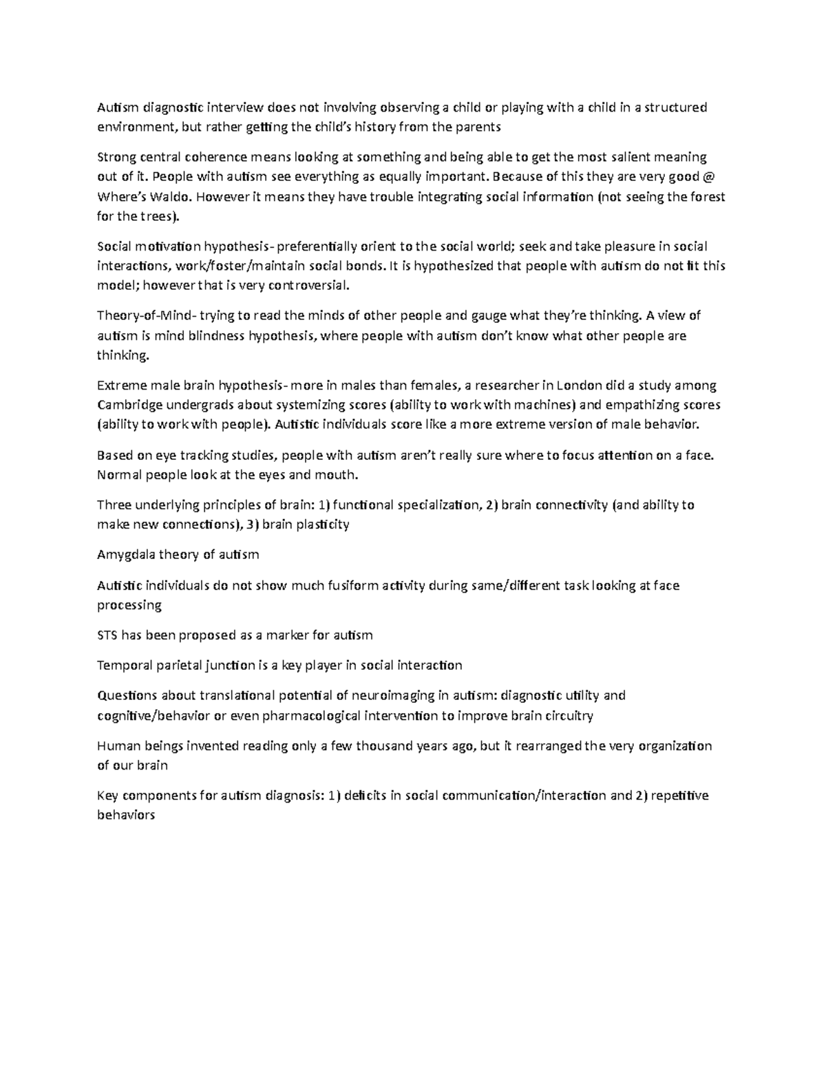 Autism section notes - Autism diagnostic interview does not involving ...