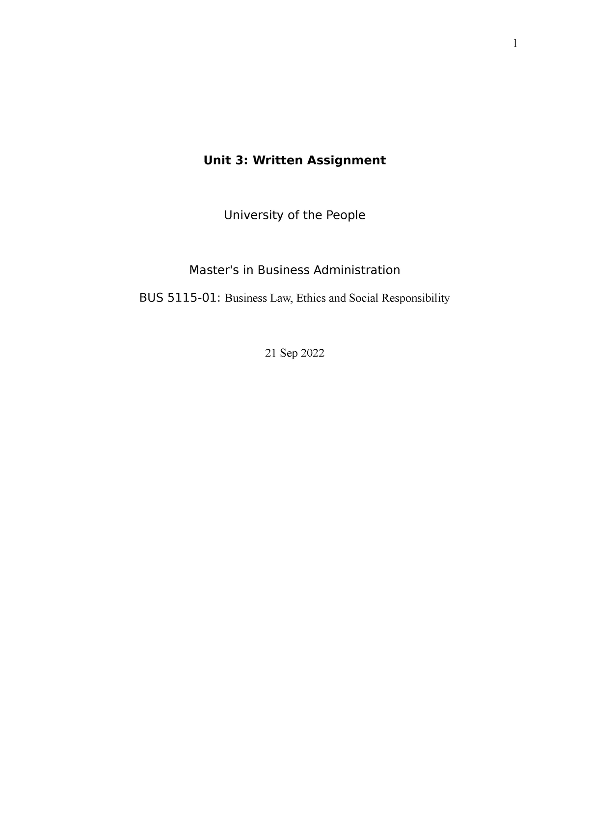 ‫Unit 3 Written Assignment - BUS 5115 - UoPeople - Studocu