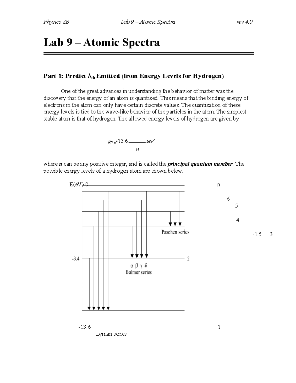 Lab 9-Atomic Spectra - Lab 9 – Atomic Spectra Part 1: Predict λth ...