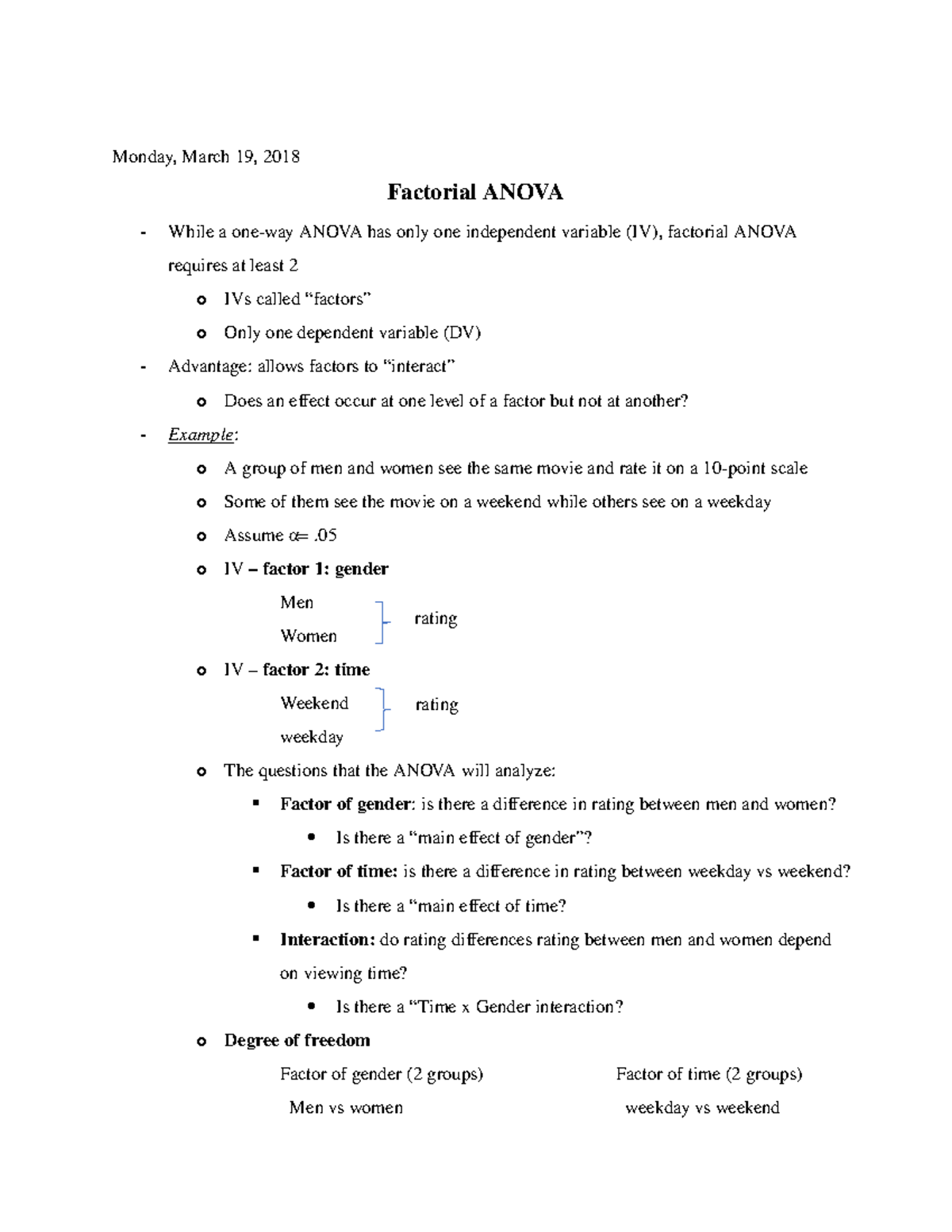 Factorial Anova - N.A - Monday, March 19, 2018 Factorial ANOVA While a ...