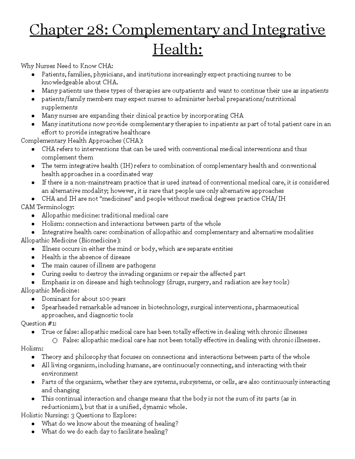 Chapter 28 Notes - Lipsmeyer - Chapter 28: Complementary and ...