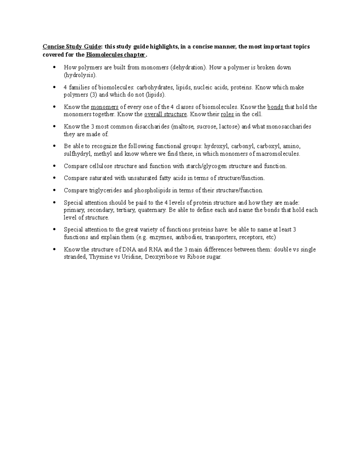 5Biomolecules Study guide Concise Study Guide this study guide